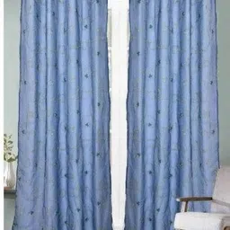 Aura Blue 2 Pieces Floral Embroidered Window Curtains-picture-29