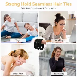 Matra Black Hair Ties Pack Of 6 Soft Elastic Rubber Bands Ponytail Holders For All Hair Types image 3