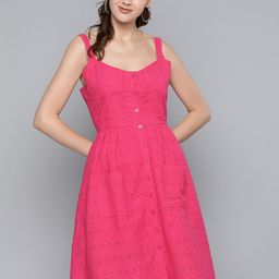 SASSAFRAS Pink Embroidered Pure Cotton Schiffli A-Line Dress-picture-3