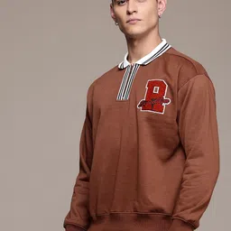 The Roadster Life Co. Relaxed Fit Contrast Mock Collar with Applique Detailing Sweatshirt image 4
