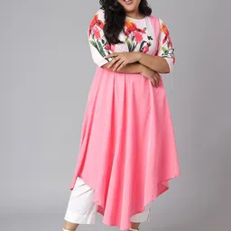 KALINI Plus Size Floral Printed Crepe Kaftan Kurta image 5