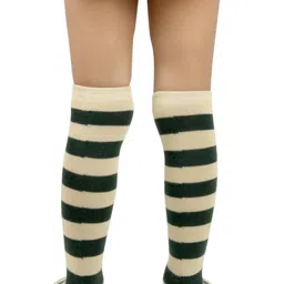 NESKA MODA Kids Green Striped Knee Length Socks image 3