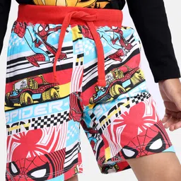 Babyhug Marvel  Cotton Knit Shorts with Spider-Man  Print - White-picture-18