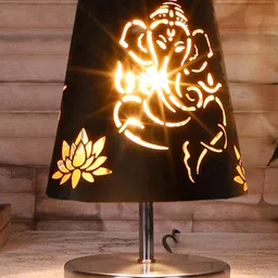 Devansh Ganesha Metal Etching Table Lamp With Steel Round Base-picture-10