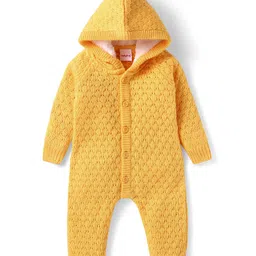 Babyhug Sweater Knit Full Sleeves HoodedWinter Romper - Yellow-picture-24