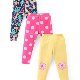 Babyhug Cotton Lycra Knit Full Length Stretchable  Leggings with Polka Dots & Floral Print Pack of 3 - Multicolour-picture-18