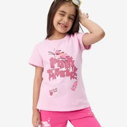 The Souled Store Pink Panther Featuring Half Sleeves Character Printed Tee - Pink-picture-24