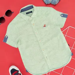 Pantaloons Junior Half Sleeves Animal Patch Embroidered Shirt - Green-picture-13