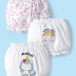 Doodle Poodle 100% Cotton Bloomers With Unicorn Print Pack Of 3 - White-picture-14