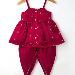 Saka Designs Woven Sleeveless Kurti Dhoti Set with Sequin Detailing & Embroidery - Maroon-picture-13