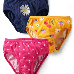 Babyhug 100% Cotton Knit Panties with Floral & Polka Dot Print Pack of 3 - Navy Blue & Pink-picture-25