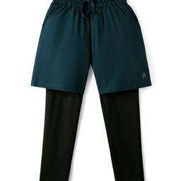 Pine Active Woven Solid Color Athletic Shorts with Full Length Tights - Teal Blue-picture-38