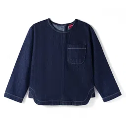 kookie kids india Kookie Kids Woven Full Sleeves Solid Color Box Fit Denim Top with Front Pocket - Navy Blue-picture-13