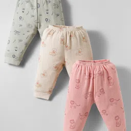 Zero Interlock Knit Full Length Lounge Pants With Floral & Animal Print Pack of 3 - Pink Peach & Light Green-picture-13