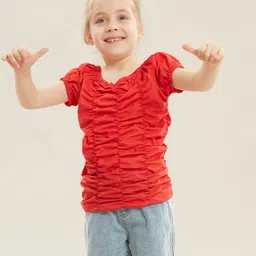 Kookie Kids Half Sleeves Top Solid Print - Red image 2