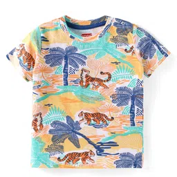Babyhug Single Jersey Knit Half Sleeves Jungle Print T-Shirt & Shorts Set - Blue image 2