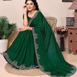 ANJANI TEXTILE Embellished Beads and Stones Tissue Heavy Work Saree image 2