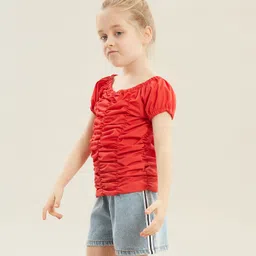 Kookie Kids Half Sleeves Top Solid Print - Red image 3