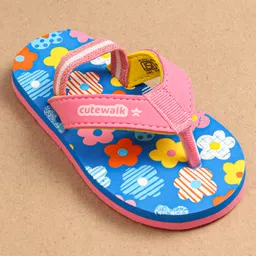 Cute Walk by Babyhug Flip Flops With Back Strap Floral Print - Pink & Light Blue image 3