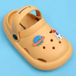 Cute Walk by Babyhug Back Strap Clousre Clogs With Rocket & UFO Applique - Mustard image 3