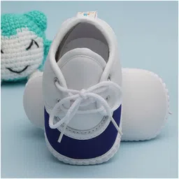 Neska Moda Colour Blocked Lace Up Booties - White & Blue image 4