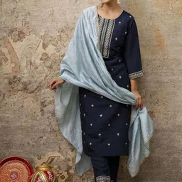 VredeVogel Women Ethnic Motifs Embroidered Regular Thread Work Kurta with Trousers & With Dupatta-picture-30