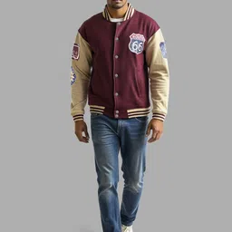 IZF Men Lightweight Outdoor Varsity Jacket with Patchwork image 5