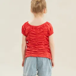 Kookie Kids Half Sleeves Top Solid Print - Red image 4