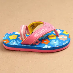 Cute Walk by Babyhug Flip Flops With Back Strap Floral Print - Pink & Light Blue image 4