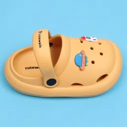 Cute Walk by Babyhug Back Strap Clousre Clogs With Rocket & UFO Applique - Mustard image 4