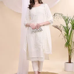 KALINI Women Floral Embroidered Kurta with Trousers & Dupatta image 4