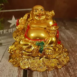 Afterstitch Gold-Toned Golden Laughing Buddha Religious Idol Showpiece-image-59