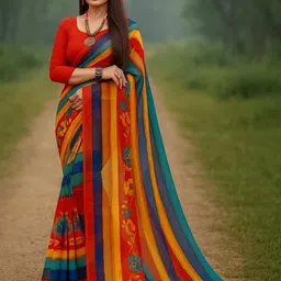 KALINI Striped Saree with Blouse Piece-image-23