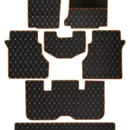 Elegant Luxury Leatherette Black & Orange Carpet Car Mat Compatible With Kia Carens-image-86
