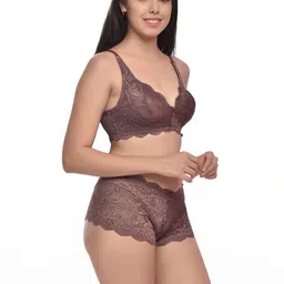 samvar Women Black,Maroon Net Bra Panty Set for Lingerie Set Undergarments Pack of 2 image 4