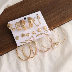 Zaphariq Set Of 9 Silver-Plated Pearls Beaded Circular Hoop Earrings image 4