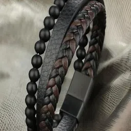 jewelgenics Black-Brown Braided Magnetic Clasp Leather Bracelet For Men image 5