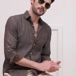 Indian Needle Men Classic Opaque Striped Casual Shirt-image-82