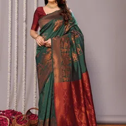 Snofi Creation Ethnic Motifs Zari Kanjeevaram Saree With Unstitched Blouse-picture-25