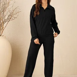 StyleStone Women Ribbed Polo Collar Cotton Tracksuits-image-60
