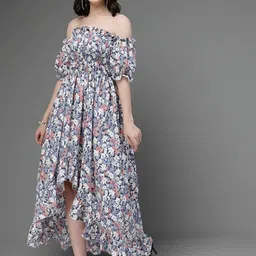 OOMPH! FACTOR Floral Print Puff Sleeve Crepe A-Line Dress image 5