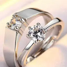 KARISHMA KREATIONS Unisex Set Of 2 Silver-Plated American Diamond -Studded Couple Rings-image-76