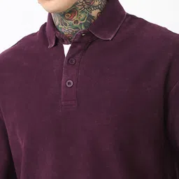 Bewakoof Heavy Duty Men's Purple Oversized Acid Wash Polo T-shirt image 5
