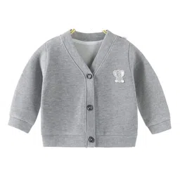 MOMISY Full Sleeves Solid Sweater with Applique - Grey-picture-15