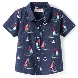 Babyhug Cotton Woven Half Sleeves Shirt With Boat & Anchor Print - Navy Blue-picture-16