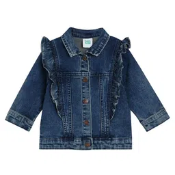 MINI KLUB Cotton Full Sleeves Frill Detailed Mild Washed Jacket - Mid Blue-picture-37