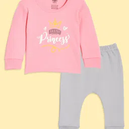 The Mom Store Cotton Knit Full Sleeves Little Princess Text Printed Night Suit Set - Multi Colour-picture-15