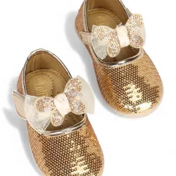 Lil Lollipop Bow & Butterfly Applique Detailed Sequins Embellished Mary Jane Ballerinas With Velcro Closure - Gold-picture-33