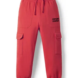 Pine Kids Cotton Knit Full Length Lounge Pant With Text Print - Red-picture-38