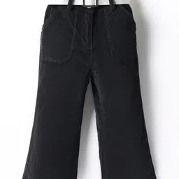 Little Kangaroos Cotton Lycra Woven Full Length Solid Color Trousers with Belt - Black-picture-12